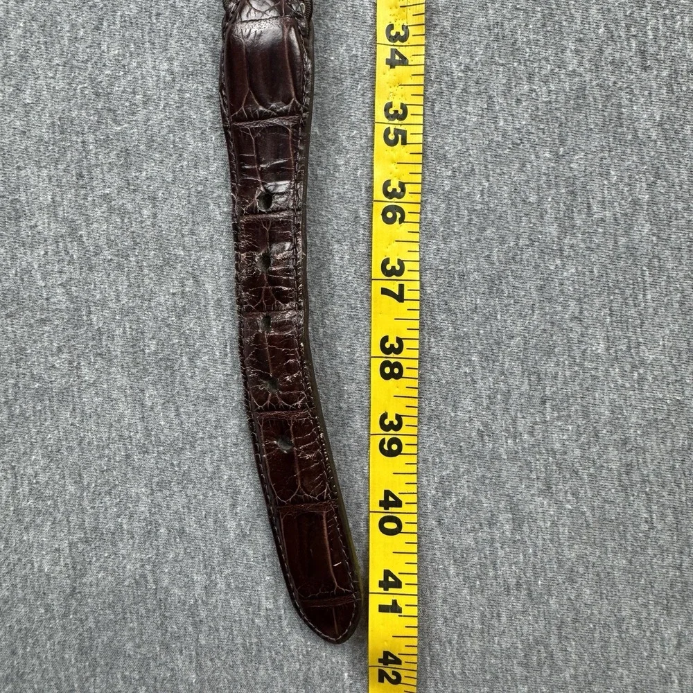 Brighton 33508 Belt Size‎ 38 Woven Stretch Brown Leather Croc Trim Brass Buckle